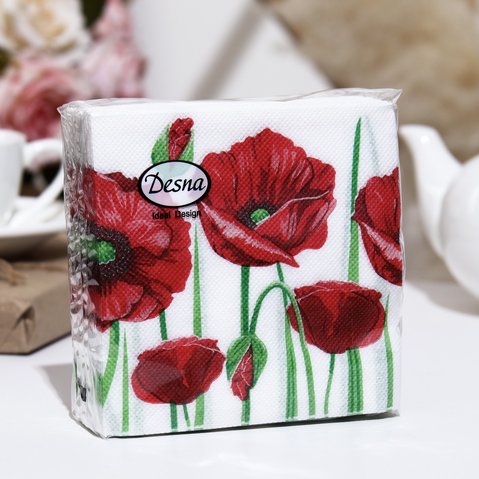 Салфетки бумажные Desna Design "Красные маки",1 слоя,24x24,40 листов ...