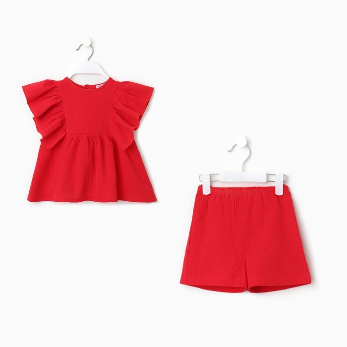 Комплект для девочки (блузка, шорты) MINAKU цвет красный, рост 92 - Фото 1