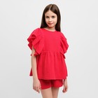 Комплект для девочки (блузка, шорты) MINAKU цвет красный, рост 152 - фото 321384823