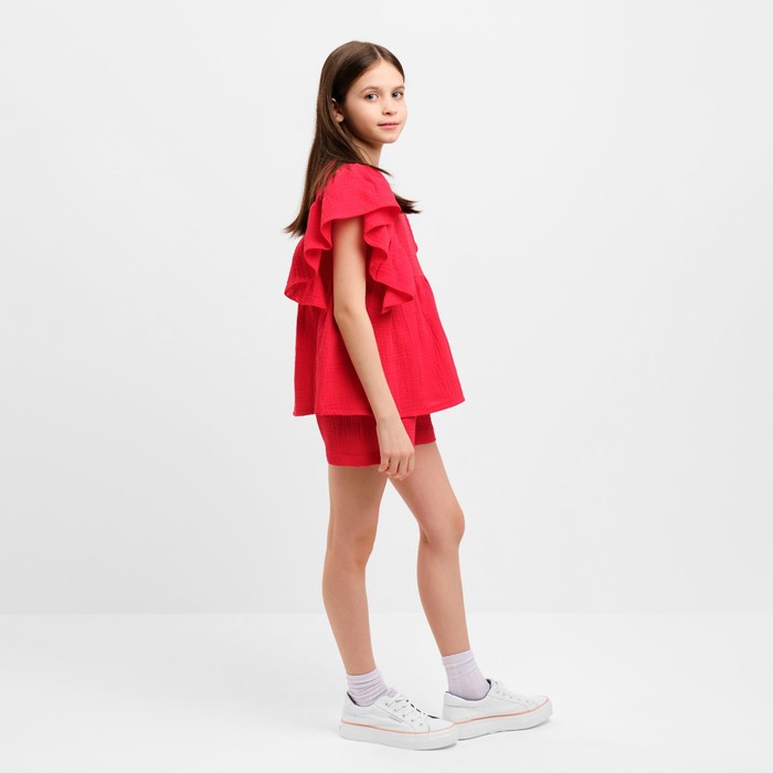Комплект для девочки (блузка, шорты) MINAKU цвет красный, рост 152 - фото 1926636352