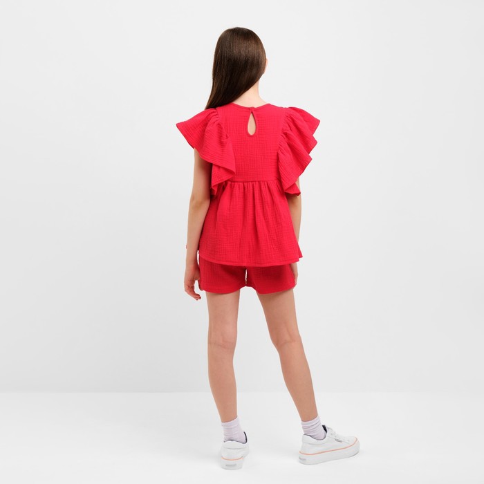 Комплект для девочки (блузка, шорты) MINAKU цвет красный, рост 152 - фото 1926636353