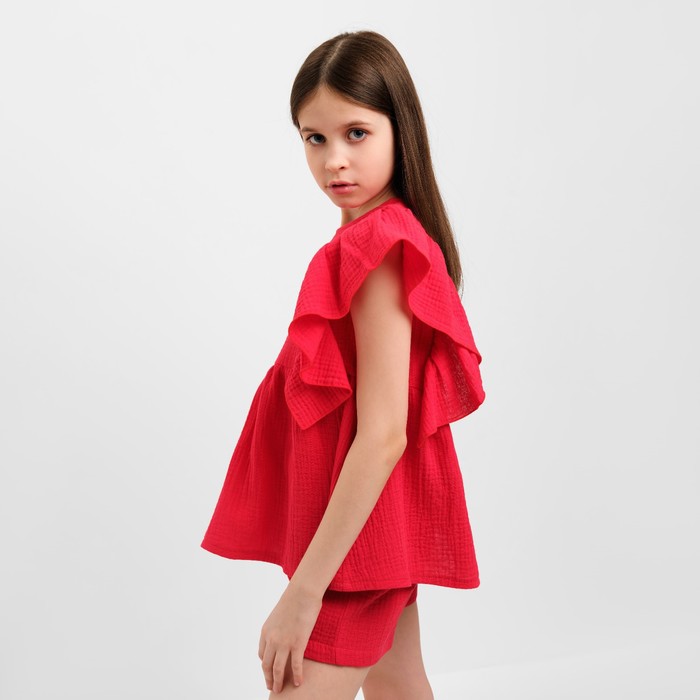 Комплект для девочки (блузка, шорты) MINAKU цвет красный, рост 152 - фото 1926636354