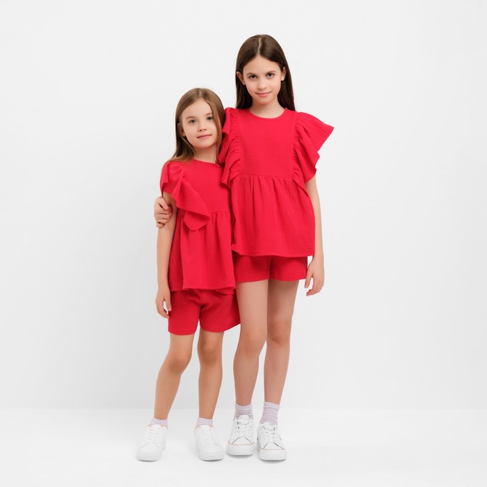 Комплект для девочки (блузка, шорты) MINAKU цвет красный, рост 152 - фото 1926636355
