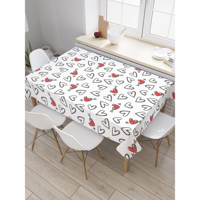Скатерть на стол «Черно-белые сердечки», прямоугольная, оксфорд, размер 120х145 см - Фото 1