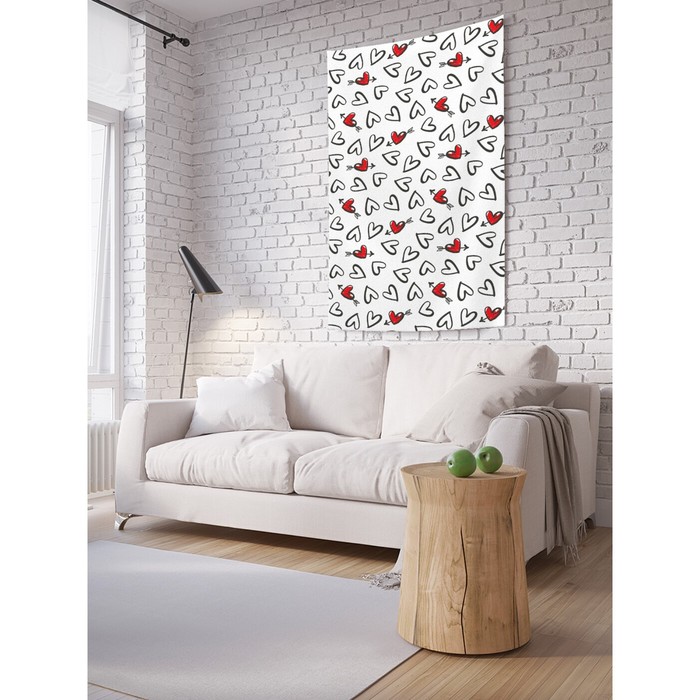 Декоративное панно с фотопечатью «Черно-белые сердечки», вертикальное, размер 100х150 см