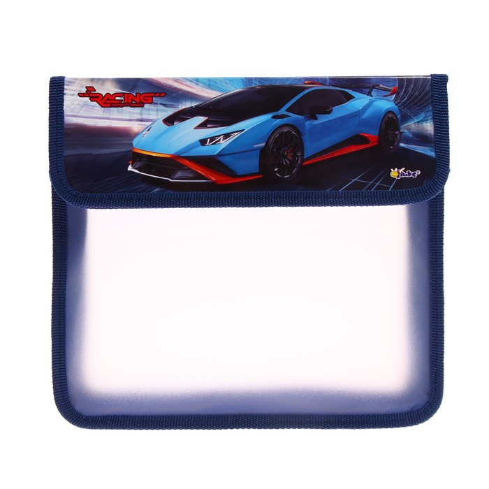Папка для тетрадей А5 (200 х 230 х 75 мм), с клапаном на липучке, 2 отделения, пластик/текстиль, ПТ-95 "Racing car" - Фото 1