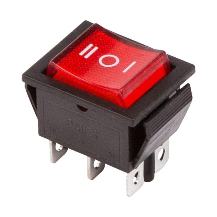 Клавишный выключатель Rexant 36-2390, 250 В, 15 А, ON-OFF-ON, 6с, красный, с подсветкой - Фото 1