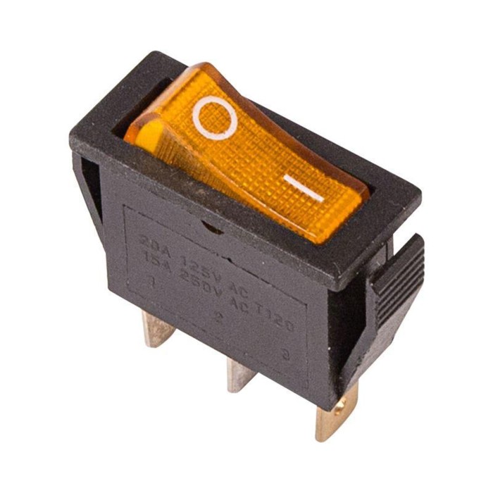 Клавишный выключатель Rexant 36-2212, 250 В, 15 А, ON-OFF,3с, желтый, с подсветкой - Фото 1