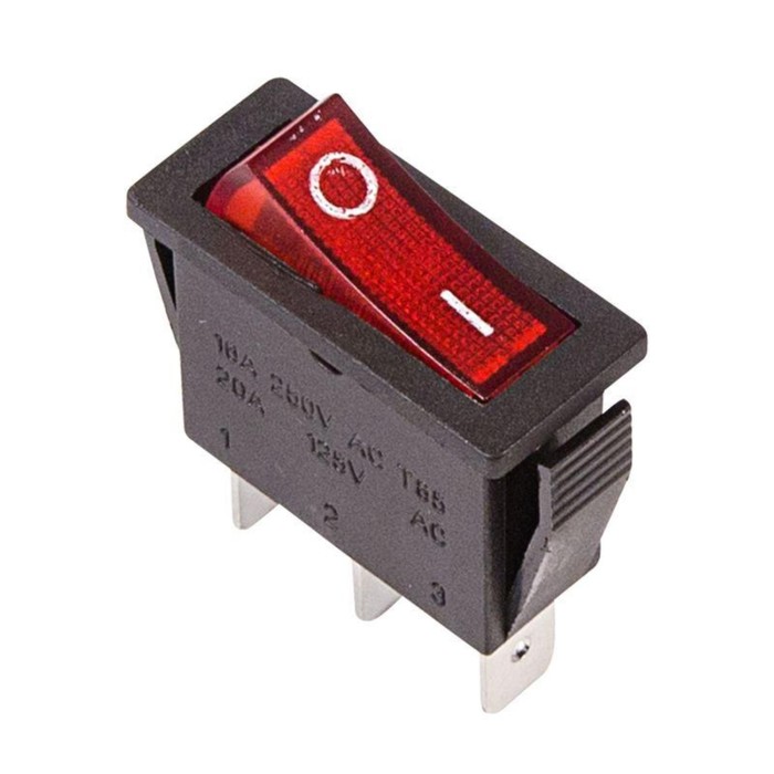 Клавишный выключатель Rexant 36-2210, 250 В, 15 А, ON-OFF, 3с, красный, с подсветкой - Фото 1