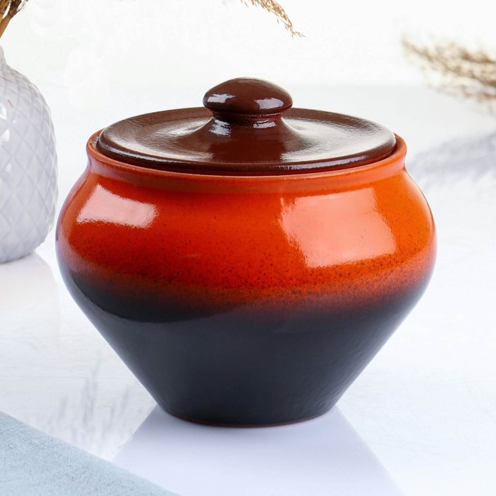 Горшок для жаркого Вятская керамика «Классика», 900 мл, красный, чёрный - Фото 1