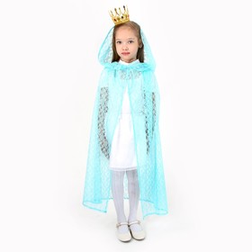Карнавальный набор принцессы: плащ гипюровый мятный, корона, длина 85 см