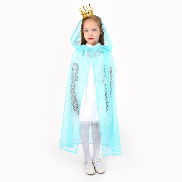 Карнавальный набор принцессы: плащ гипюровый мятный, корона, длина 85 см - фото 1907669226