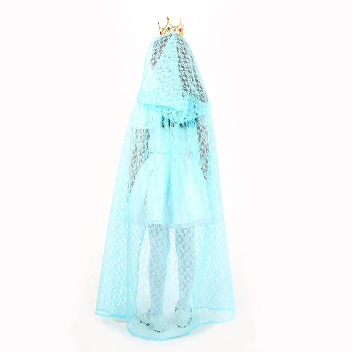 Карнавальный набор принцессы: плащ гипюровый мятный, корона, длина 100 см - фото 1887069807