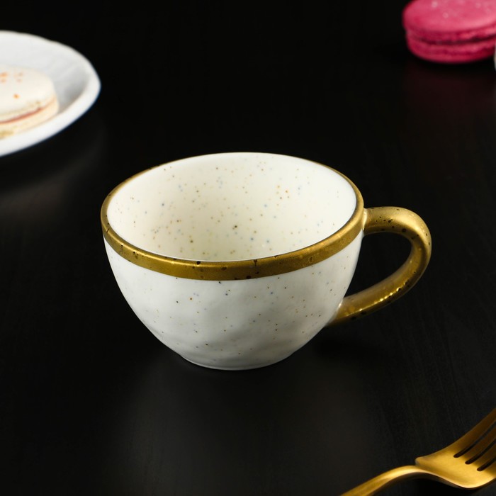 Чайная пара фарфоровая Magistro Poursephona, 2 предмета: чашка 240 мл, блюдце d=16 см, цвет бежевый - фото 1906221829