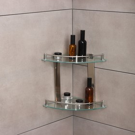 Полка для ванной комнаты 2х-ярусная угловая, 24×24×28 см, нержавеющая сталь, стекло Ош