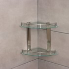 Полка для ванной комнаты 2х-ярусная угловая Штольц Stölz, 24×24×28 см, нержавеющая сталь, стекло - Фото 3