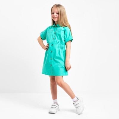 Платье для девочки с карманами KAFTAN: Summer cotton, зелёное, рост 98-104 см