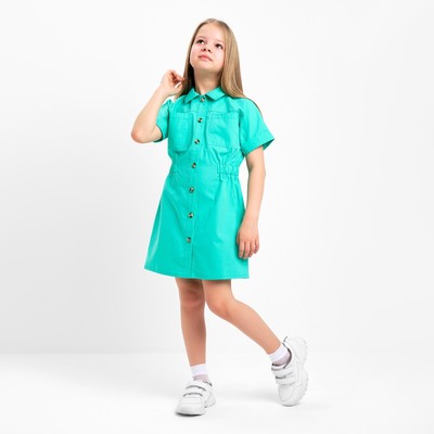Платье для девочки с карманами KAFTAN: Summer cotton, зелёное, рост 98-104 см