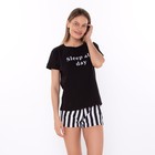 Комплект домашний женский "Sleep all day" (футболка/шорты), цвет чёрный, размер 44 - фото 319342103