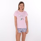 Комплект домашний женский "Зайчики" (футболка/шорты), цвет розовый/серый, размер 44 - фото 319342139