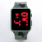 Часы наручные электронные с камуфляжным, силиконовым ремешком, зелёный камуфляж - Фото 1