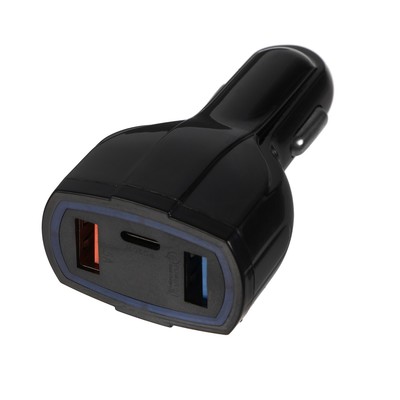 Зарядное устройство в автомобиль Cartage, 12-24 В, 2 USB, Type-c 3.5 А, чёрное