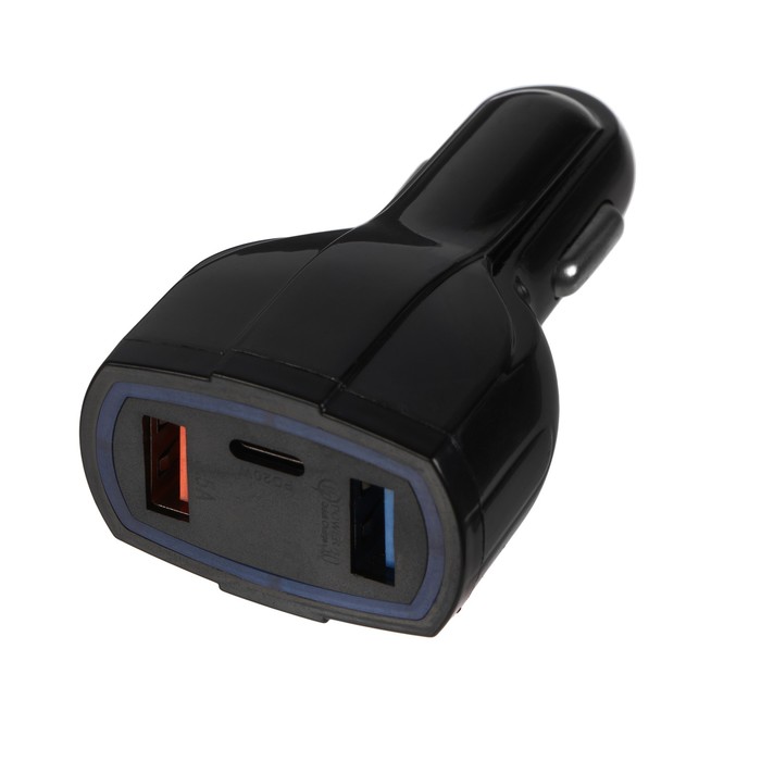 Зарядное устройство в автомобиль Cartage, 12-24 В, 2 USB, Type-c 3.5 А, чёрное - Фото 1