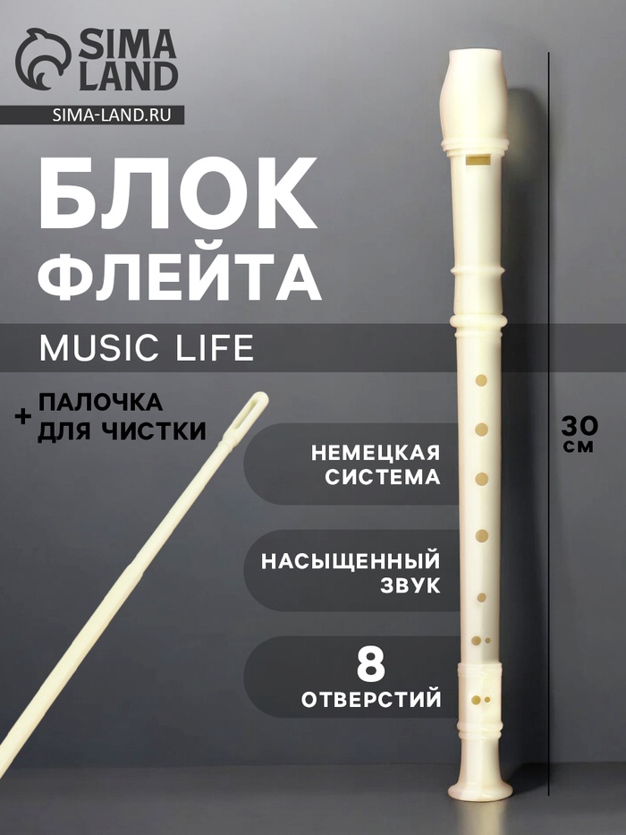 Блокфлейта Music Life, бежевая, немецкая система, сопрано, 30 см - Фото 1
