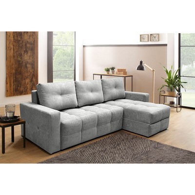 Диван угловой «СИМПЛ КЛЕТКА», спальное место 1600×2000 мм, ткань велюр vivaldi, цвет серый