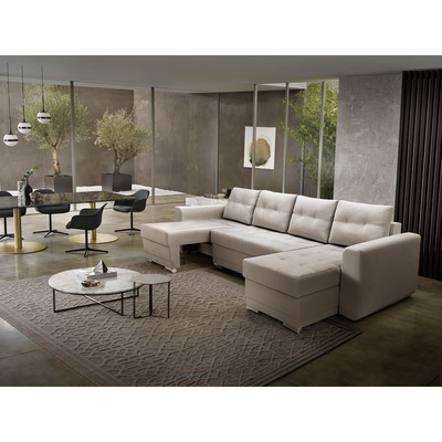 Диван модульный «КОРНЕР», с оттоманкой, спальное место 2680×1550 мм, ткань велюр, цвет vivaldi светло - бежевый