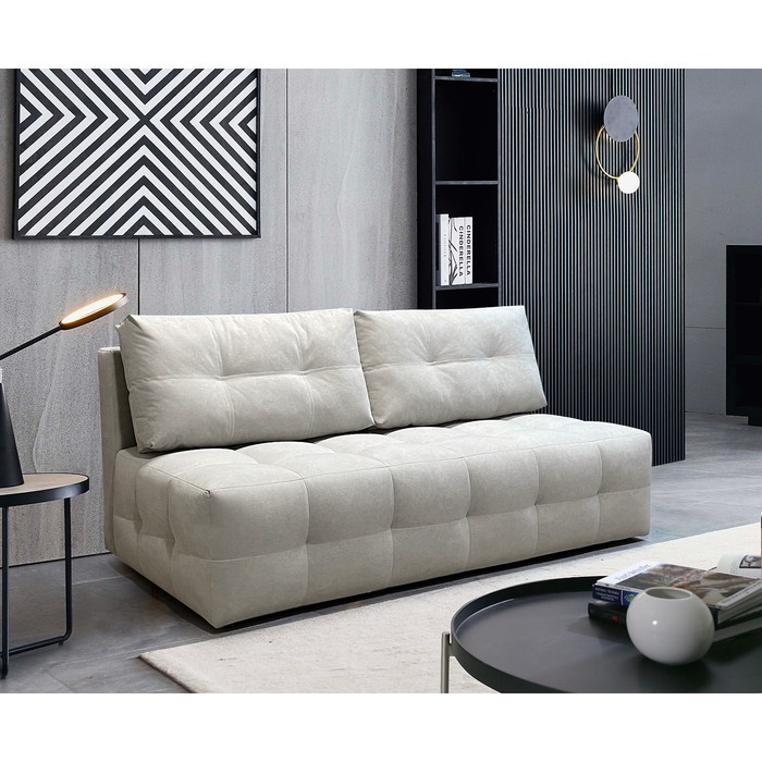 Диван прямой «ЛАЙН КЛЕТКА», спальное место 1600×2000 мм, обивка ткань велюр, цвет vivaldi светло - бежевый - Фото 1