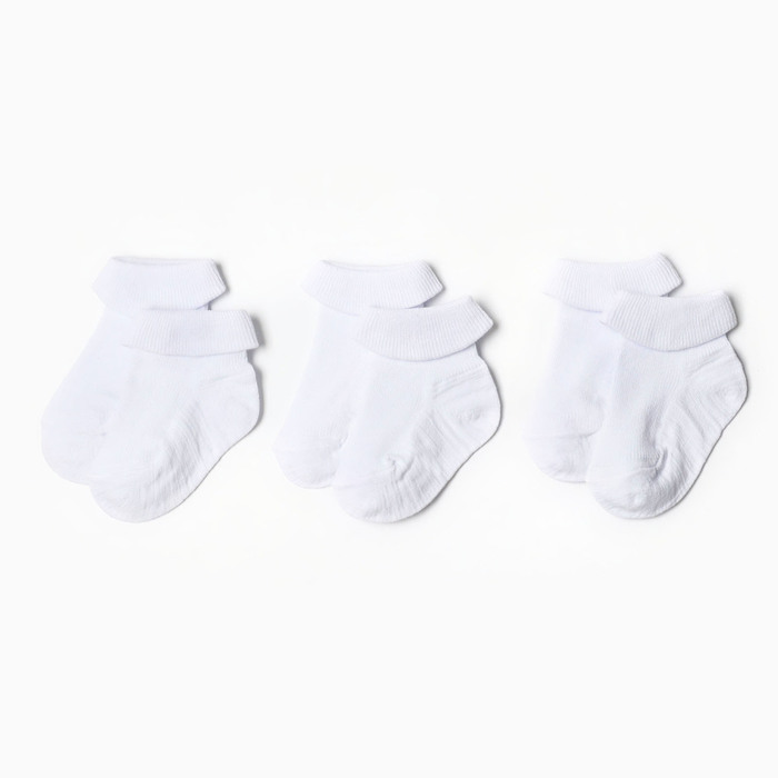 Набор детских носков Крошка Я BASIC LINE, 3 пары, р. 6-8 см, белый - Фото 1