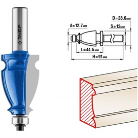 Фреза кромочная ЗУБР 28714-44.5, фигурная №3, хвостовик d = 12 мм, 44.5 x 28 мм