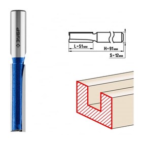 Фреза пазовая ЗУБР 28755-12-51, прямая, с подрезателями, хвостовик d = 12 мм, 12 x 51 мм