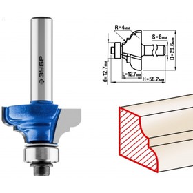 Фреза кромочная ЗУБР 28703-28.6, калевочная №3, R = 4 мм, 28.6 x 13 мм