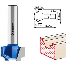 Фреза пазовая ЗУБР 28740-19, фасонная №1, R = 3.2 мм, 19 x 11 мм