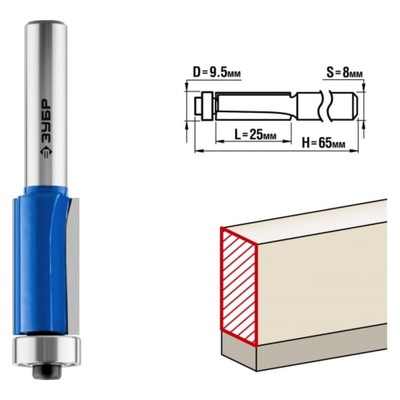 Фреза кромочная ЗУБР 28727-9.5-25, с нижним подшипником, хвостовик d = 8 мм, 9.5 x 25 мм