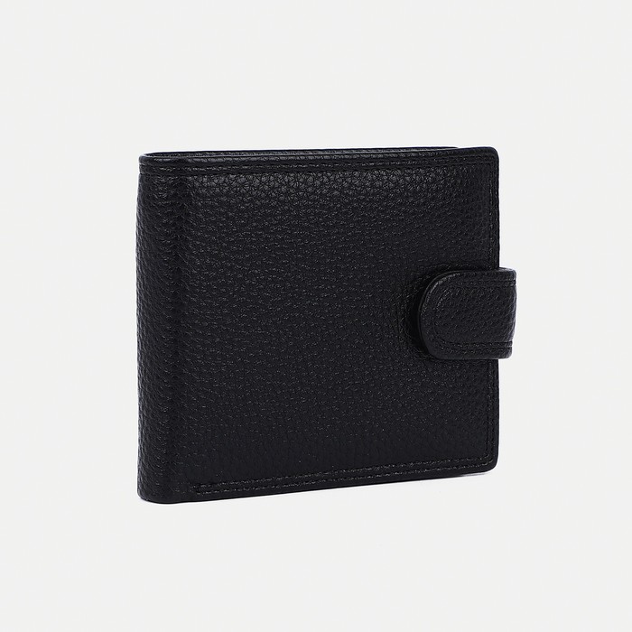 Портмоне на кнопке, отдел для купюр, для карт, для монет, зажим для купюр, цвет чёрный - Фото 1