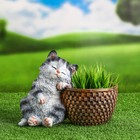 Фигурное кашпо "Котенок спящий" серый 23х18см - Фото 1