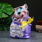 Копилка "Кот в мешке - Я не подарок, я сюрприз" серый с фиолетовым, 22см - фото 9070188