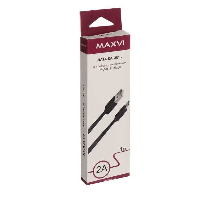 Кабель Maxvi MC-01F, microUSB - USB, 2 А, 1 м, PVC оплетка, плоский, черный - фото 51461200