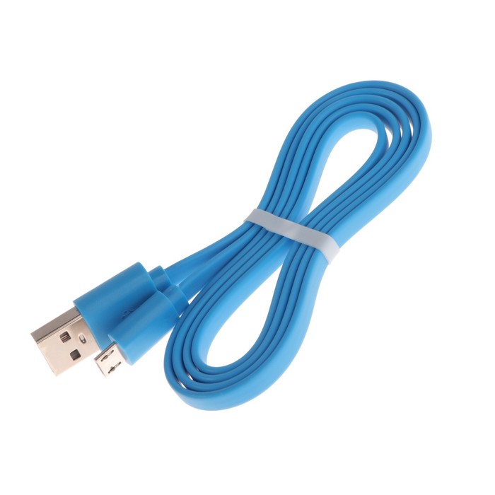 Кабель Maxvi MC-01F, microUSB - USB, 2 А, 1 м, PVC оплетка, плоский, синий - фото 51461204