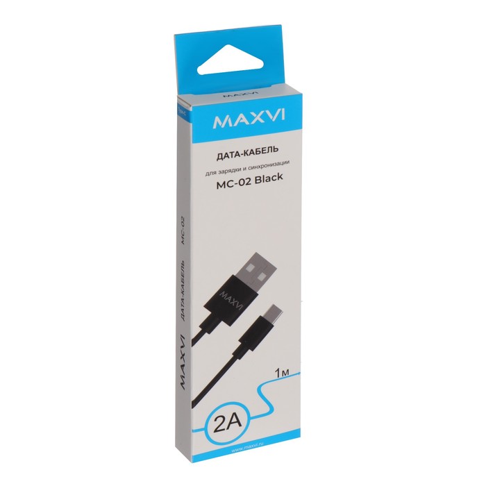 Кабель Maxvi MC-02, Type-C - USB, 2 А, 1 м, PVC оплетка, черный - фото 51461241 Кабель Maxvi MC-02, Type-C - USB, 2 А, 1 м, PVC оплетка, черный - фото 51461241