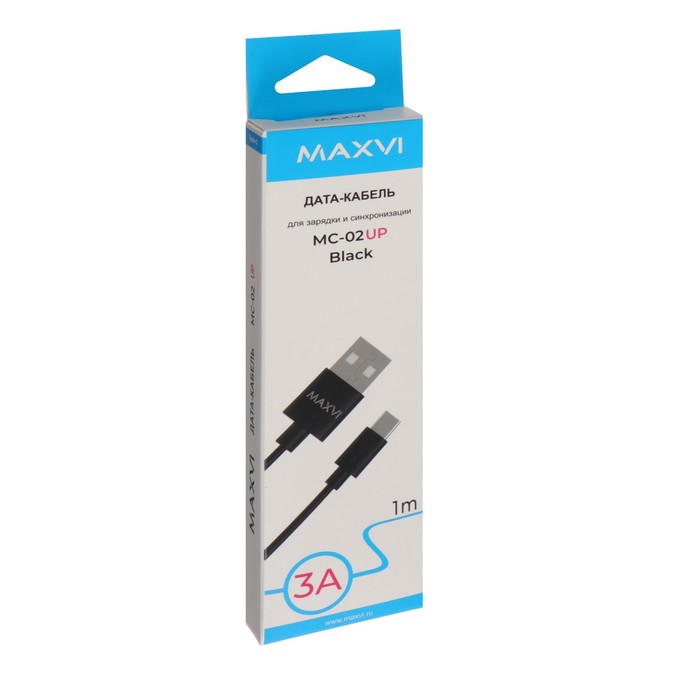 Кабель Maxvi MC-02 UP, Type-C - USB, 3 А, 1 м, PVC оплетка, черный - фото 51461246