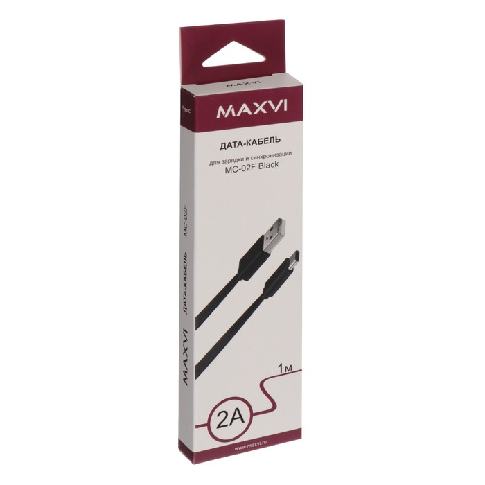 Кабель Maxvi MC-02F, Type-C - USB, 2 А, 1 м, PVC оплетка, плоский, черный - фото 51461251