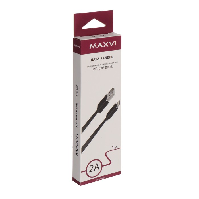 Кабель Maxvi MC-03F, Lightning - USB, 2 А, 1 м, PVC, плоский, черный - фото 51461291