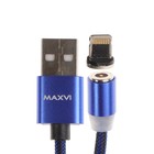 Кабель Maxvi MCm-01L, Lightning - USB, 2 А, 1 м, магнитный, нейлон, подсветка, синий - Фото 2