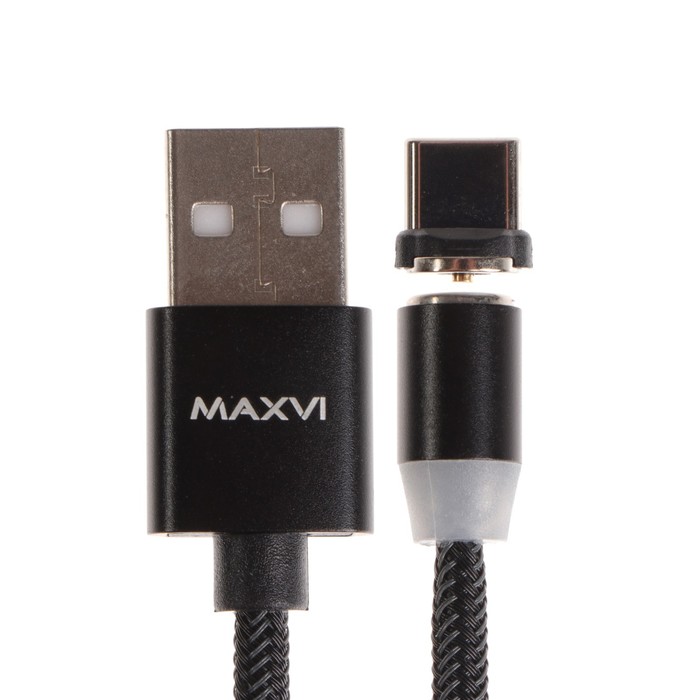 Кабель Maxvi MCm-01T, Type-C - USB, 2 А, 1 м, магнитный, нейлон, подсветка, черный - фото 51461335