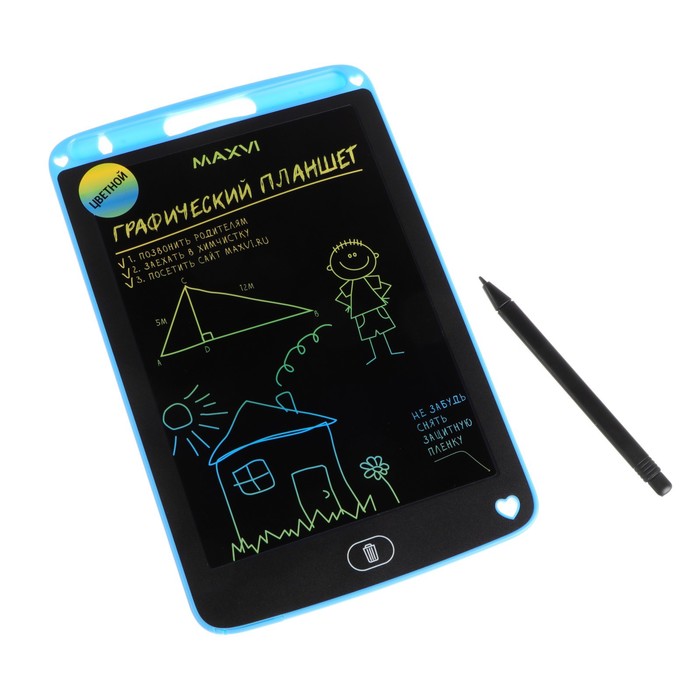 Графический планшет для рисования и заметок LCD Maxvi MGT-01С, 8.5”, цветной дисплей, синий - Фото 1