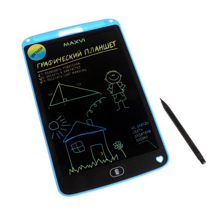 Графический планшет для рисования и заметок LCD Maxvi MGT-02С, 10.5”, цветной дисплей, синий - Фото 1